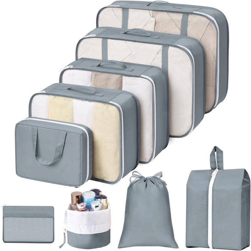 Easortm Packing Cubes for Travel - 9-Piece Luggage Packing Cubes for Suitcases Lightweight, Fits Carry-On Wrinkle-Free Mesh Bags for Efficient Travel Organization (Gray) - Image 1